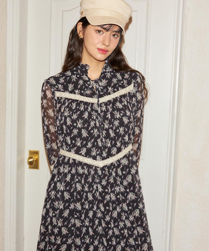 Salon De Yon Chiffon Lace Long Dress_ Black