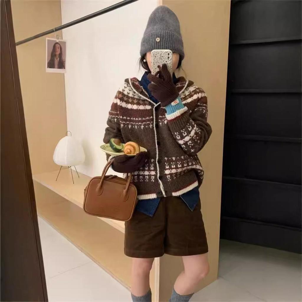 Damen-Kapuzenpullover im Retro-Stil aus japanischem Jacquard – einreihig, lockerer, lässiger Stil, Strickjacke für Herbst/Winter