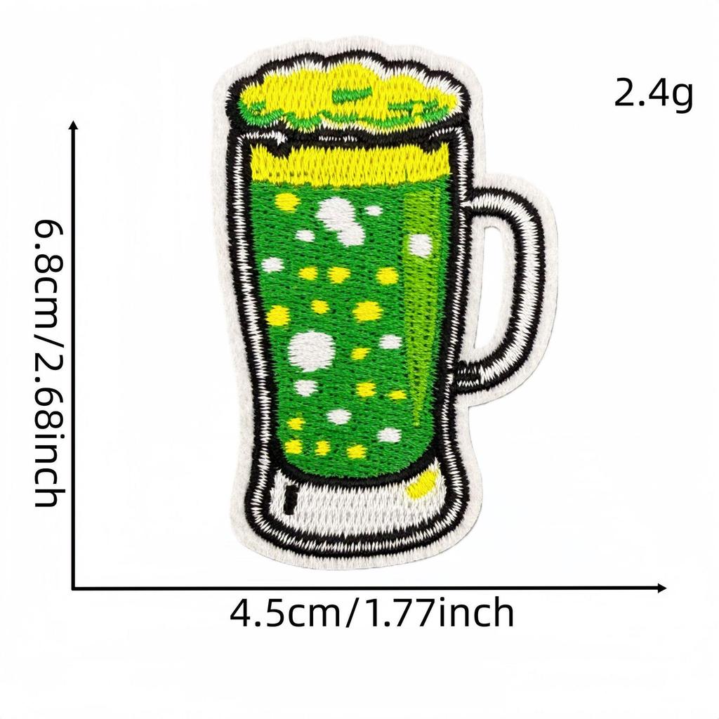 Saint Patrick's Four-Leaf Clover Cartoon Embroidered Patch - Clothing Accessory with Adhesive.