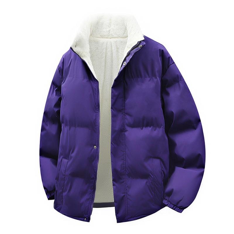 Unisex Winter Cotton Padded Jacket Warm Thick Fleece-Lined Stand Collar Casual Outerwear Teens Adults