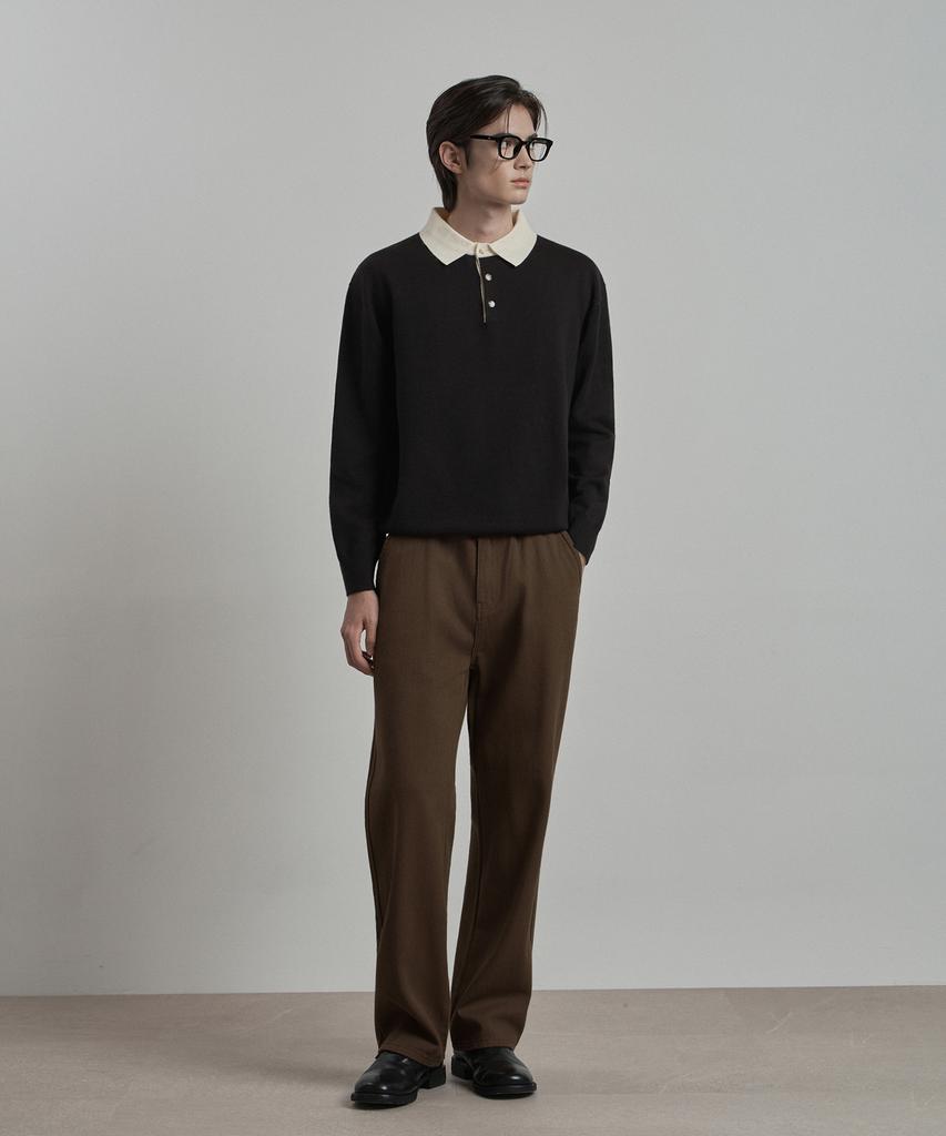 WORK ON BODY OFF Par Semi-Overfit Two-Tone Collar Knit [Black]
