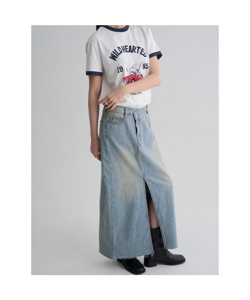 8SECONDS Diagonal Fastening Denim Maxi Skirt Sky Blue