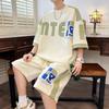 Summer Thin Waffle Men's Casual Sports Suit Plus Size Loose Five-point Sleeve Two-piece Suit