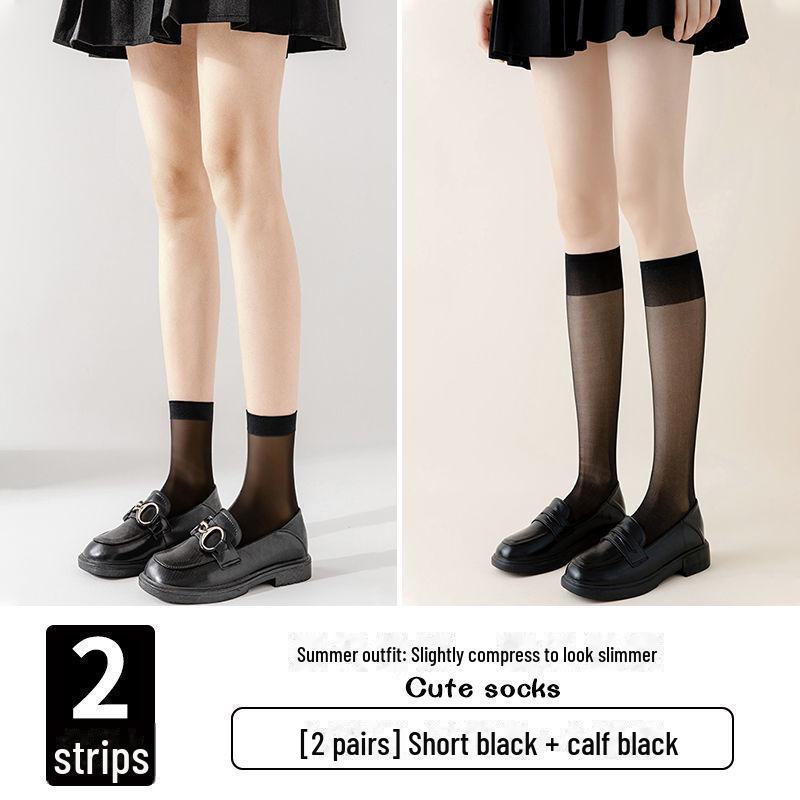 Summer Black Over-the-Knee High-Transparency Socks - Mid-Tube JK Uniform Style for Female Students