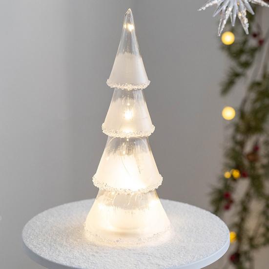 Figurină din sticlă pentru brad de Crăciun Ornament pentru copac de masă cu lumini LED Decor de vacanță