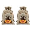 Halloween Party Supplies 2Pcs Pumpkin Drawstring Bags for Candy Treats, Retro Burlap Handmade Style Trick or Treat Bags, Portable Goodie Kids
