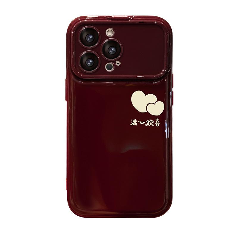 Suitable for Apple 16PRO Large Window Phone Case 15, Soft Silicone 14, Wedding 13, Wine Red 8