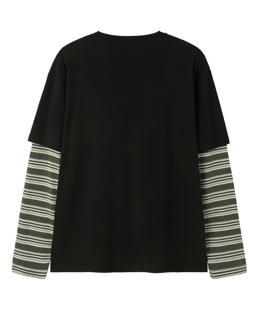 OPENYARD(OY) Never Sleep Stripe Layered L/S Tee - Black