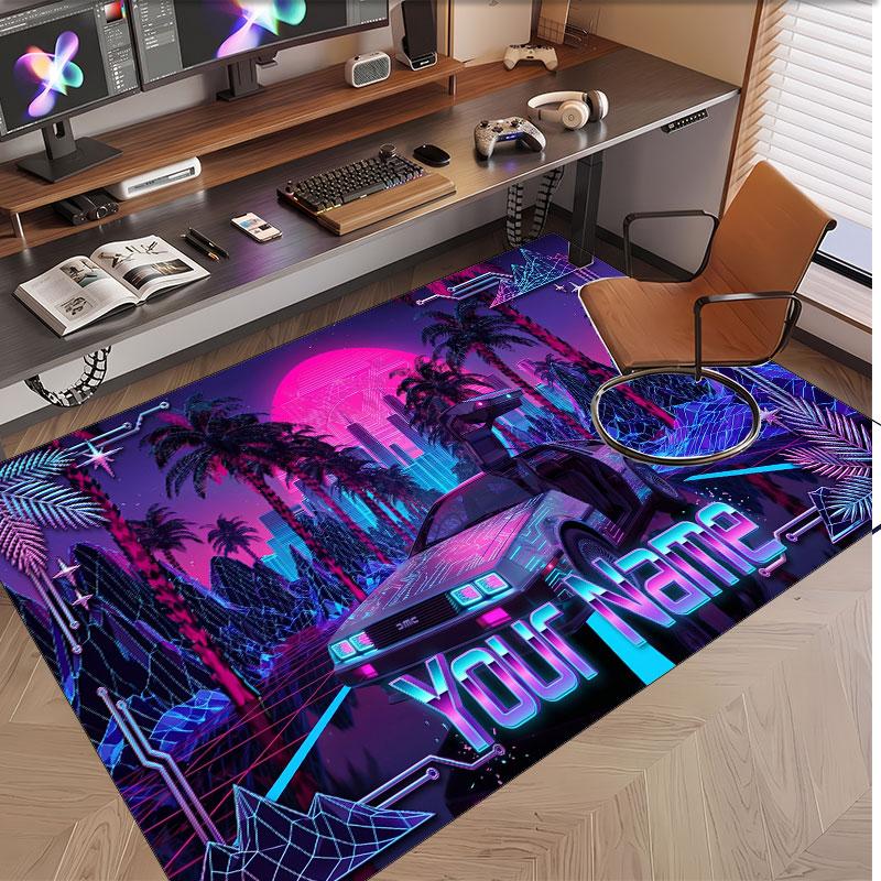 Car Racing Theme Soft Crystal Velvet Rug Custom Name & Text Print Non Slip Floor Rug for Bedroom Living Room
