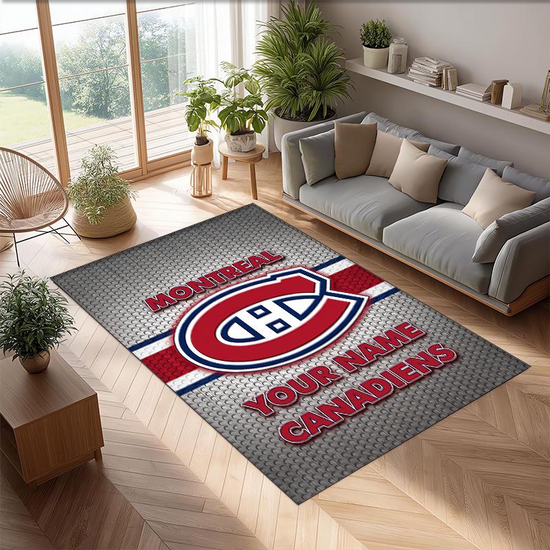 Alfombra de Terciopelo de Cristal Montreal Canadiens, Alfombrilla Antideslizante Personalizada con Texto de Nombre para Decoración del Hogar Regalo