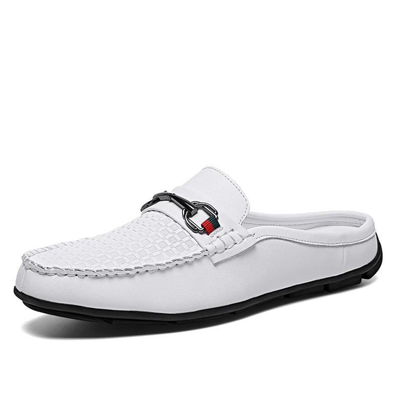Fashion Luxury Brand Mens Slip On Loafers Genuine Leather Summer Casual Shoes Fashion Half Shoes For Men Comfy Driving Shoes Moccasins
