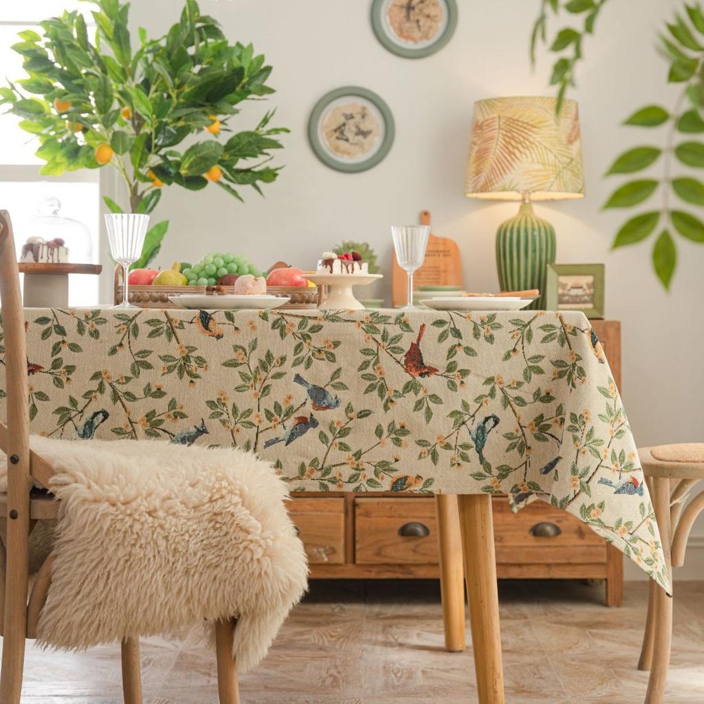 American Tablecloth Jacquard Flower Bird Plant Dining Table Cloth Thick Tablecloth Dust-Proof