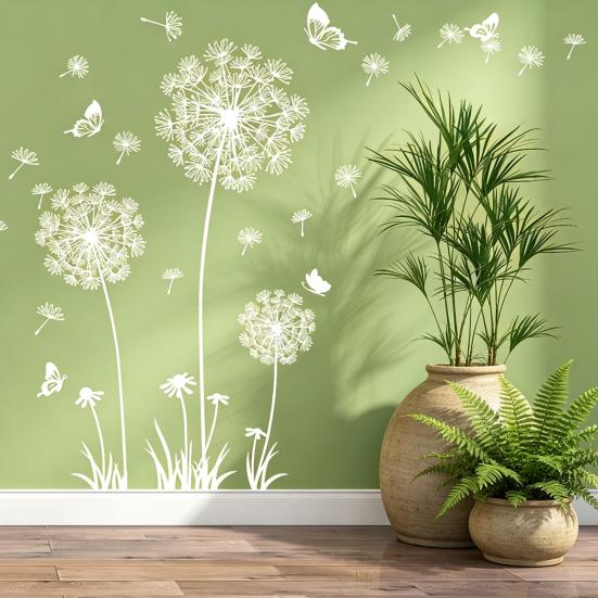 2 Blatt Pusteblume Wildblume Und Stick Blumen Wandaufkleber Abziehbar Schmetterlinge Wandsticker