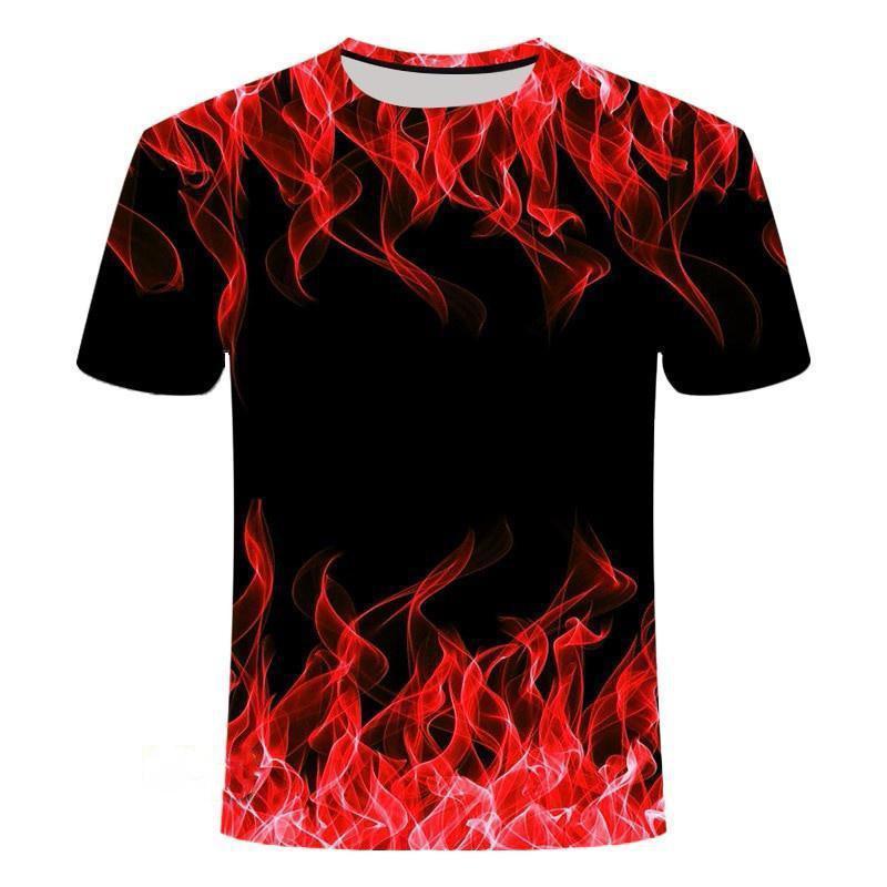 Färgglada Lågor Coola T-shirts 3D-tryck Män Kvinnor Rundhals Kortärmad T-shirt Oversized Harajuku Y2k Toppar T-shirts Barnkläder