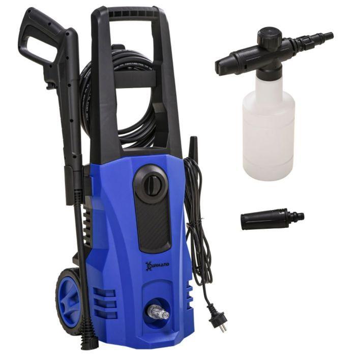 Pressure Washer 150 Bar 1800 W - 5 Accessories - Flexible 6 M - Castors - Flow Rate 510 L/h - Blue