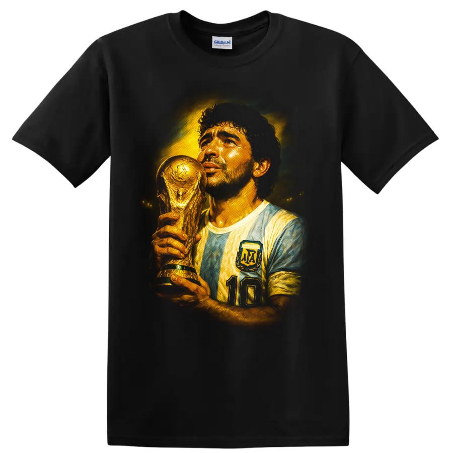 Diego Maradona T Shirt Argentina Soccer Legend Trophy Holdin Portrait Tee
