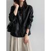 Womens Short PU Leather Jacket With Notched Collar Single-Breasted Button Front Casual Chic Outerwear 2026 Fall