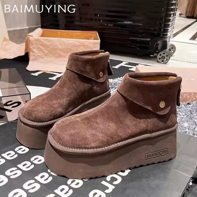 Suede Platform Women Snow Ankle Boots Designer Short Plush Mid Heels Shoes New Brand 2025 Trend Warm Cozy Winter Botas De Mujer