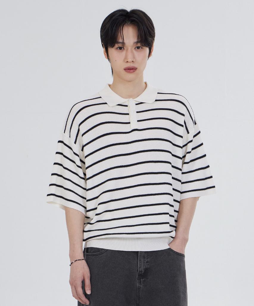 GLW Striped Collar Half Knit Ivory