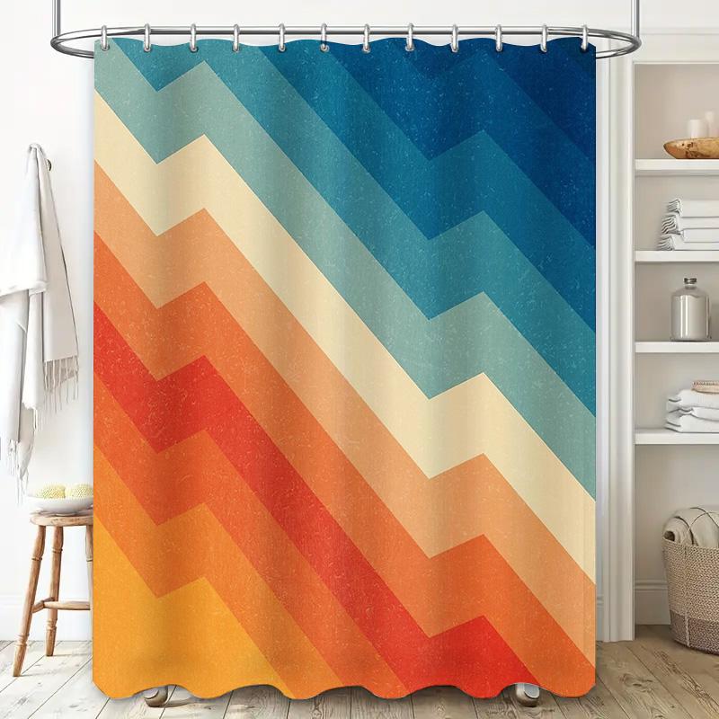 Bathroom Shower Curtain Waterproof Vintage Farmhouse Coastal Blue Green Abstract Art Decor Home Textile For