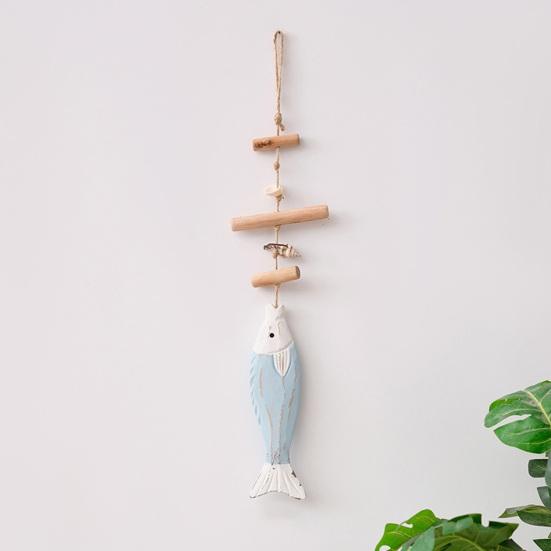 Small Fish Pendant with Hemp Rope Easy To Hang No Drilling Handmade Solid Wood Coastal Style Wall