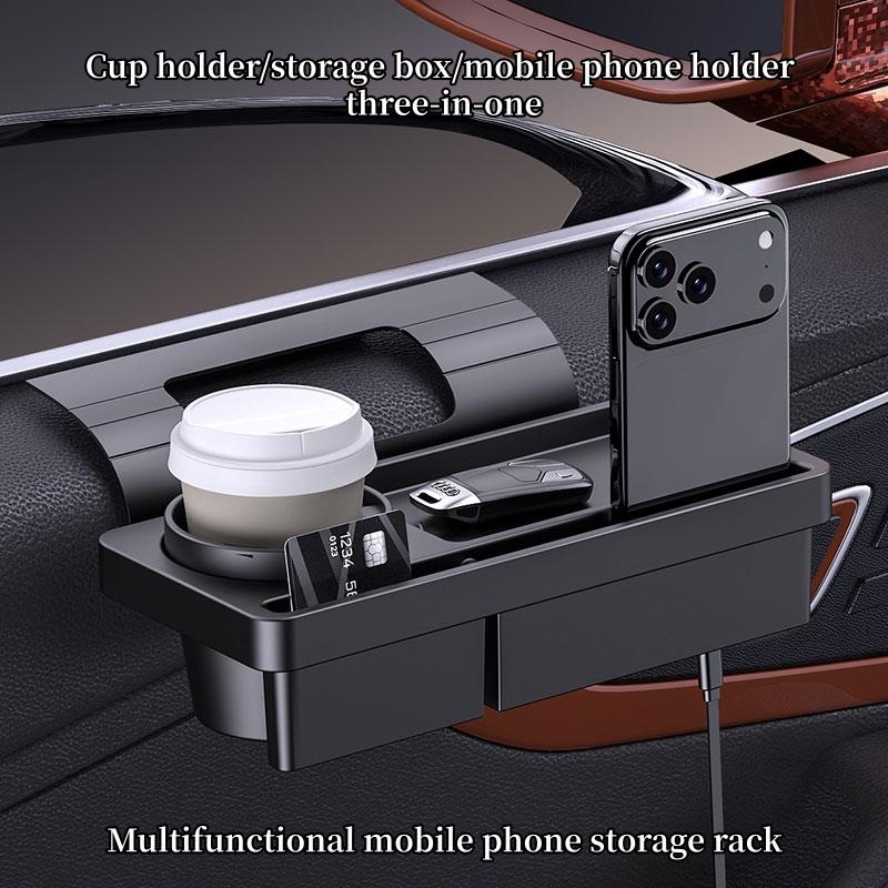 Car Organizer Box Side Door Window Hanging Storage Rack ABS Multifunctional Cup Stand Phone Holder Storage Tray Car Accessories
