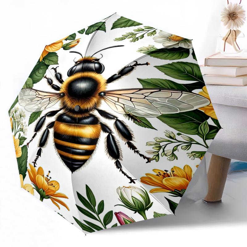 Bee and Floral Mandala Outdoor Automatic Umbrella Retractable Design with 8-Rib Durability Lightweight Perfect Gift for Friends Family