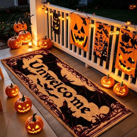 Non-slip Kitchen Rug Halloween Rug, Pumpkin Bat Black Cat Floor Mat, Anti-slip Mat Spooky Entrance Festive Decorative for Bedroom Living Room Durable