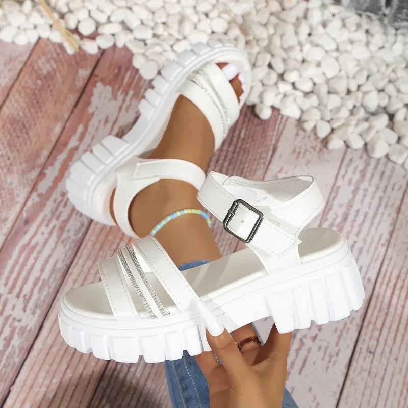 Fashion Shoes for Women 2024 High Quality Ankle Strap Women's Sandals Summer Open Toe Buckle Solid Casual Platform Plus Size Sandals