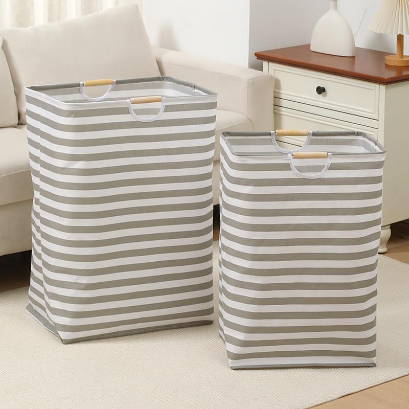 Cotton Linen Collapsible Laundry Basket With Wooden Handles For Home Organization And Storage
