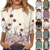 Women's Fashion Casual Three-quarter Sleeve Vintage Floral Print Round Neck Top