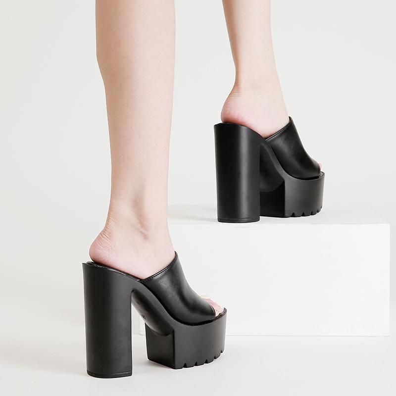 Mules plataforma de salto quadrado feminino chinelos ao ar livre peep toe deslizamento em sandálias sapatos estilingues preto branco ótima qualidade