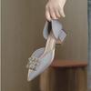 Women's Spring and Summer New Pointy High Heels Metal Buckle Wine Red Light Mouth Thick Wedding Shoes
