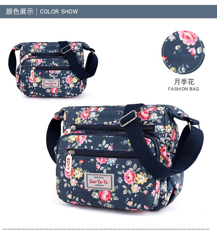 2024 New Nylon Ladies Messenger Bag Zipper Design Shoulder Bag Bandolera Mujer Printed Flower Girl Student Phone Shoulder Bag