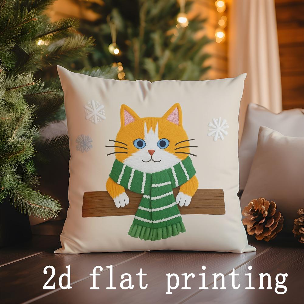 Home Decor Christmas Cat Pattern Pillow Covers Suitable For Sofa Bedroom Car Pillow Cover Cushion Rectangular Back Cushion