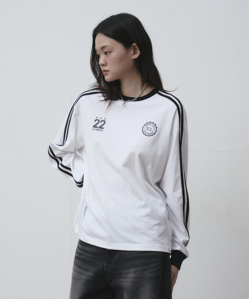 THE GREEN LAB Soccer Football Color Block Long Sleeve T-Shirt [White]