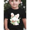 European Sizes Boys' Short-Sleeve T-Shirt with Cute White Rabbit, Strawberry, Heart, and Bow Print for Spring, Summer, and Fall