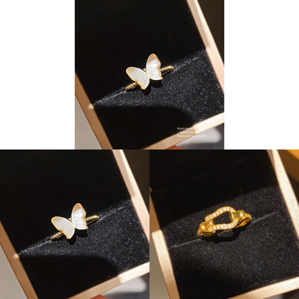 Elegant Butterfly Jewelry Ring With Shell Material And Gold Plating For Women