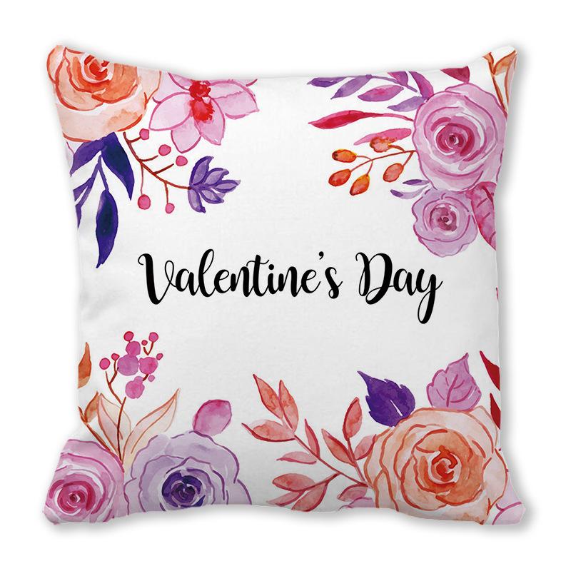 Creative Valentine's Day Happy Series Digital Printing Short Plush Pillow Covers for Car Sofa Office Cushion Cover Home Goods