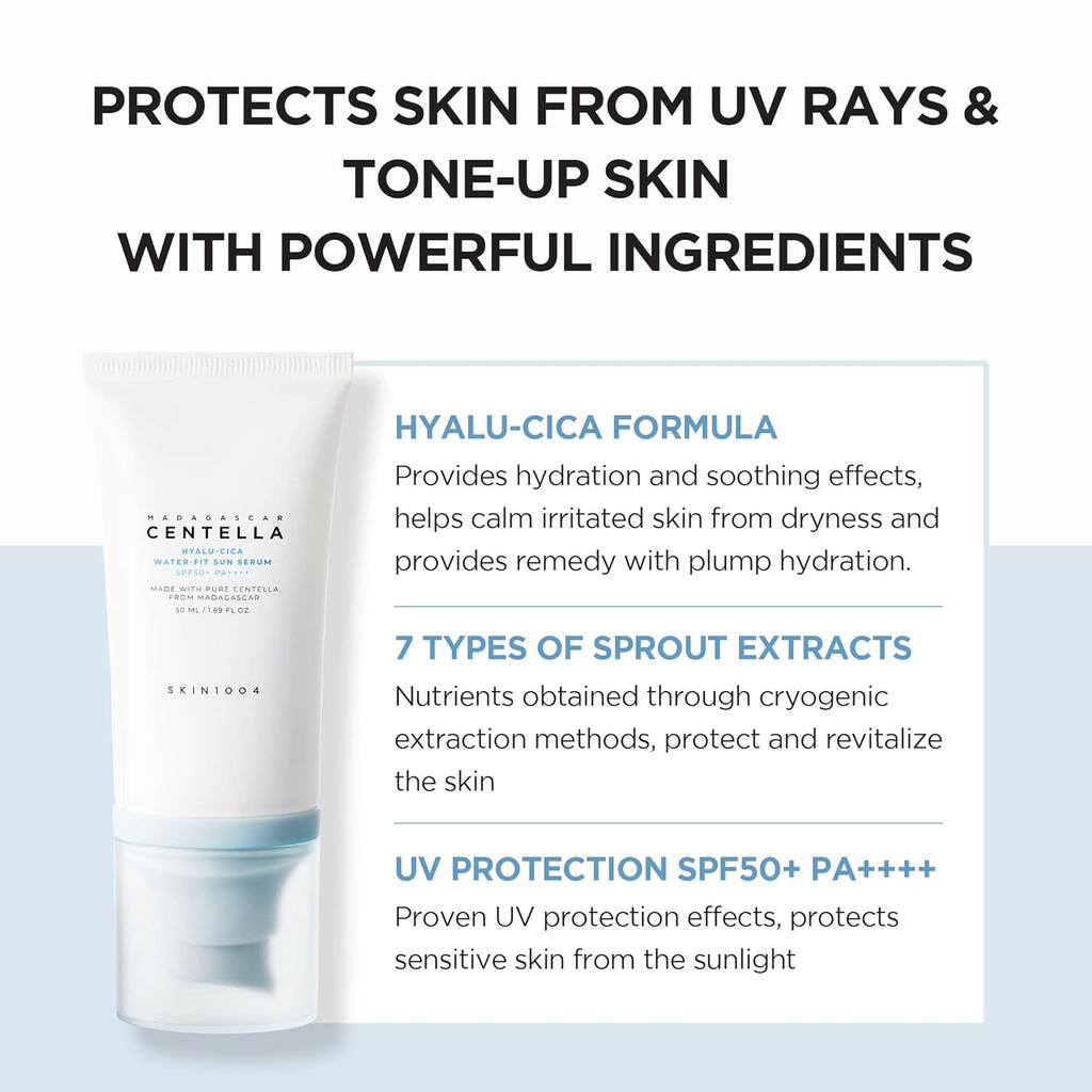 Skin1004 Madagascar Centella Hyalu-Cica Water-Fit Sun Serum SPF 50+ PA++++ 50ml (2optie)