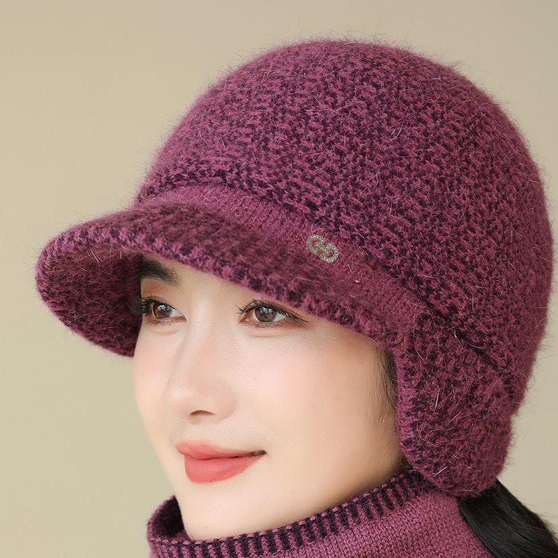 Mom's Winter Fleece-Lined Knitted Basin Hat for Elderly Women