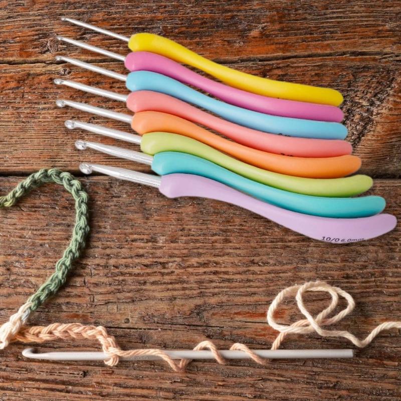 8Pcs Ergonomic Handle Crochet Hook, 2.5mm-6mm Ergonomic Crochet Needle Long Handle Crochet Hook for Beginner Hobbyist