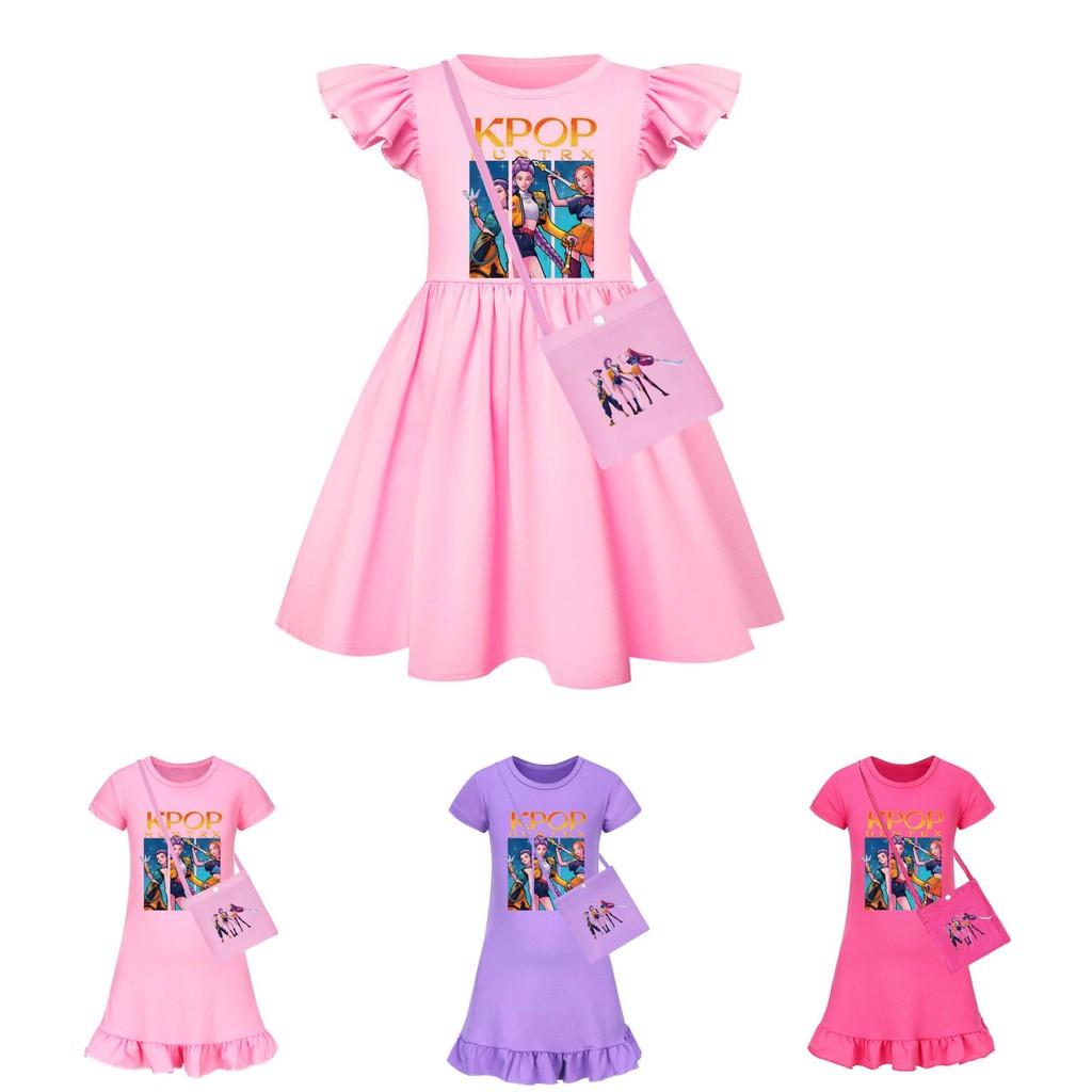 Kpop Demon Hunters Girl Short Sleeve Sleep Dress With Ruffled Hem For Ki Comfort