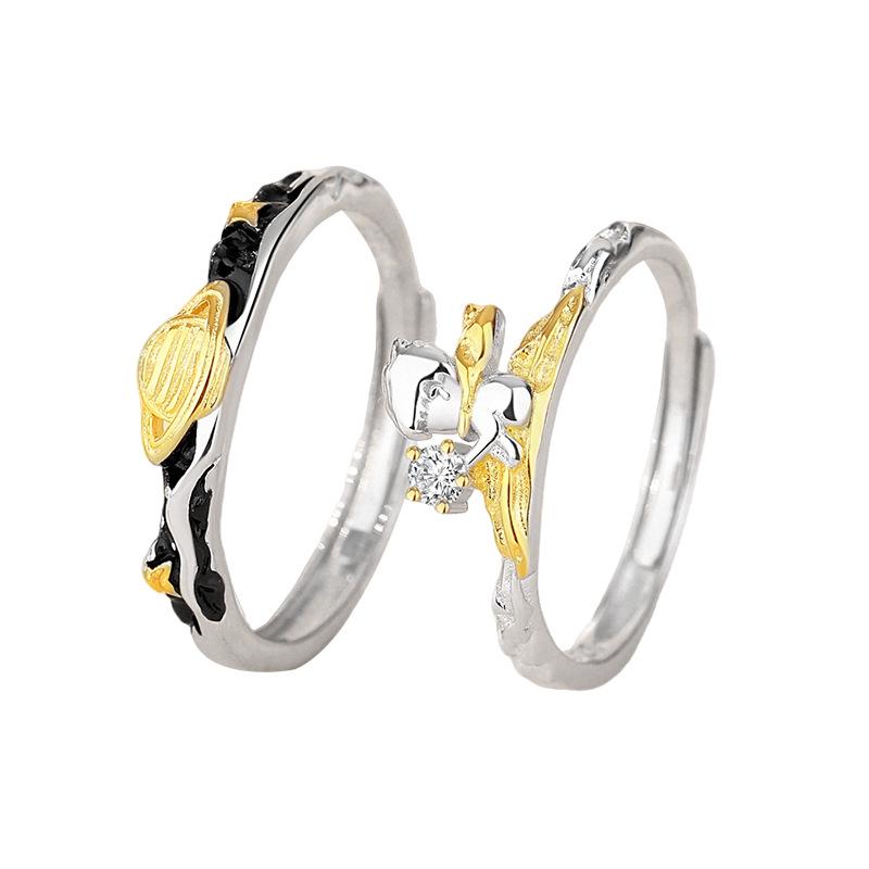 Tichya Little Prince & Planet S925 Sterling Silver Unisex Open Rings - Niche Design
