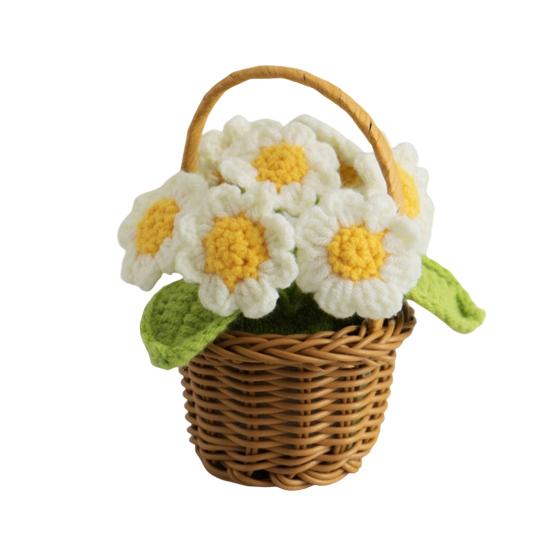 Crocheted Potted Flower Decoration Handmade Knitting Floral Ornament Finished Hand Woven Flower Home Office Table Centerpiece