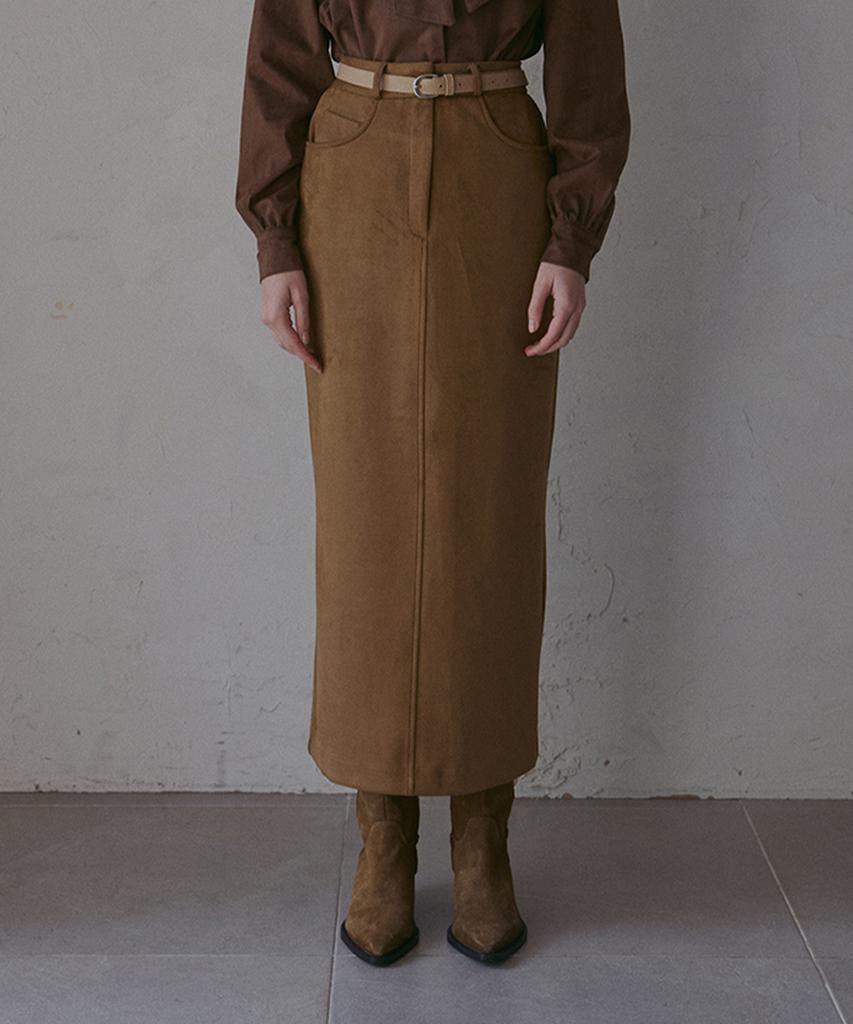 Odier Suede Spandex Pencil Skirt - Brown