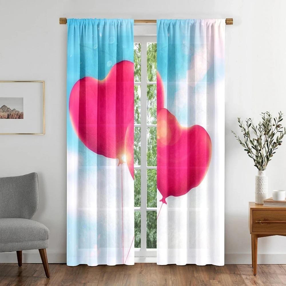 New Cheap Pink Love Heart Pattern Curtain Baloon Blue High Shading Curtain for Living Room Bedroom Window Home Decoration 2Pcs