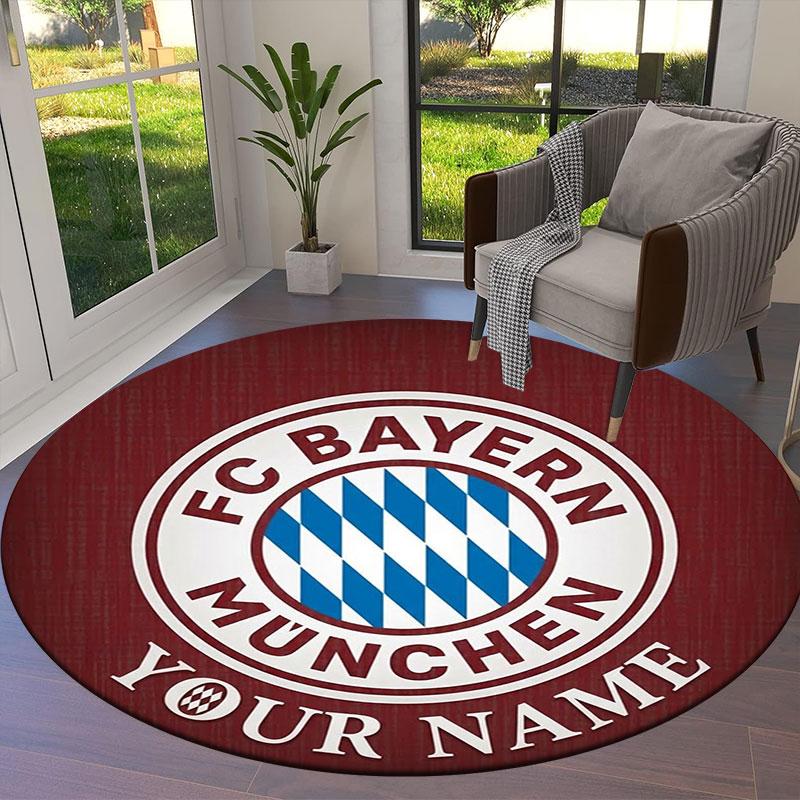 FC Bayern München Okrúhly koberec s vlastným menom, Kobercový koberec do obývacej izby, spálne, k pohovke, herne, Protišmyková podložka