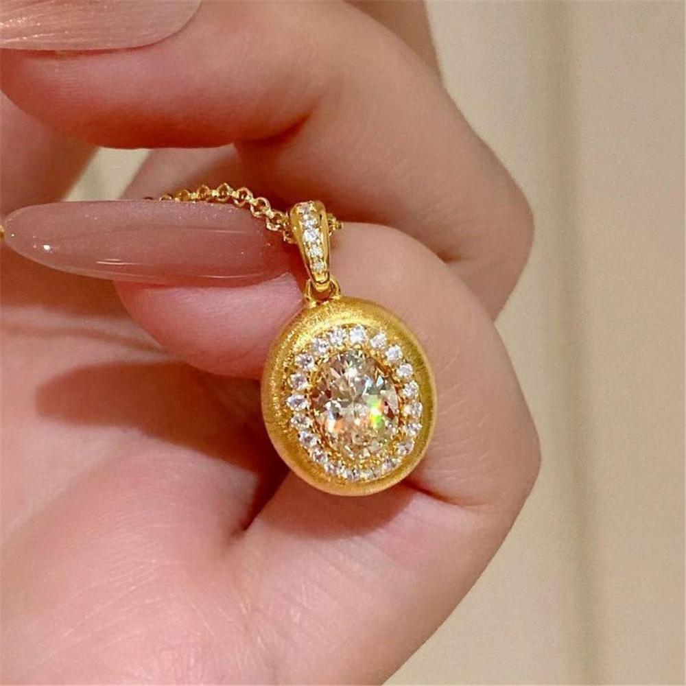Cute Female Crystal White Zircon Stone Oval Pendant Necklace Vintage Gold Color Wedding Jewelry For Women