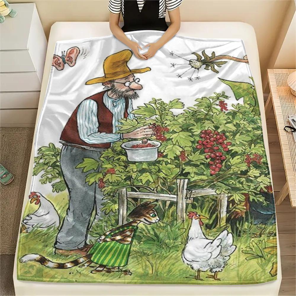 1PC Pettson and Findus Print Flannel Blanket, High Quality Comfortable for All Seasons, Home Decor, Warmth and Comfort, Perfect for Christmas Gifts107